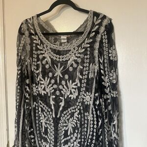 Vivid Top Womens Small Black Crochet Knit Lace Tunic‎ Witchy Goth